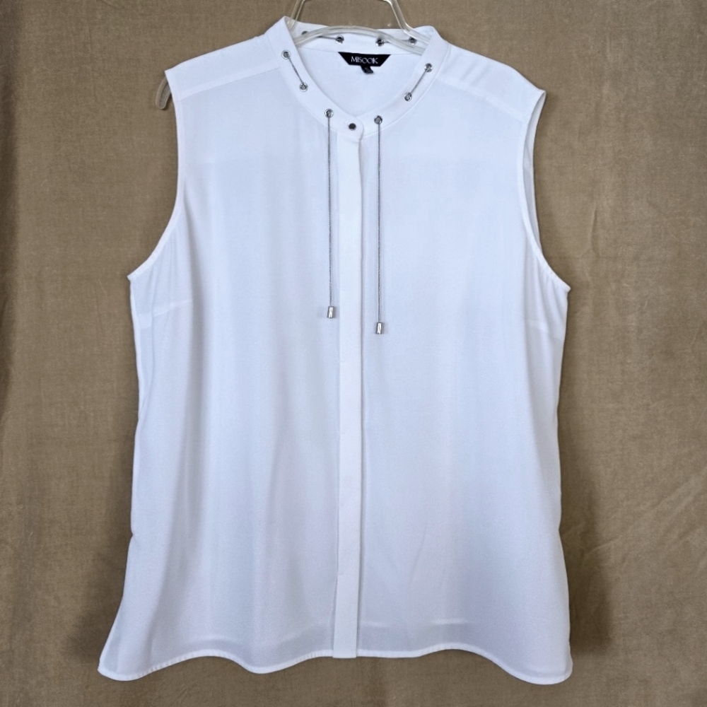 NWOT Misook XL White Ivory Chain Trimmed Sleeveless Top Tank Shell